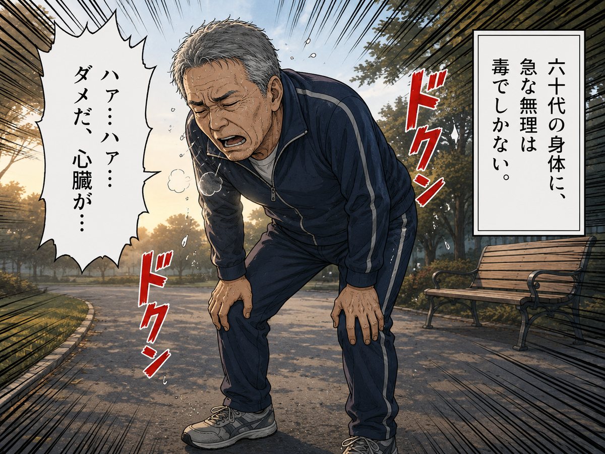 無理な運動で息を切らす男性