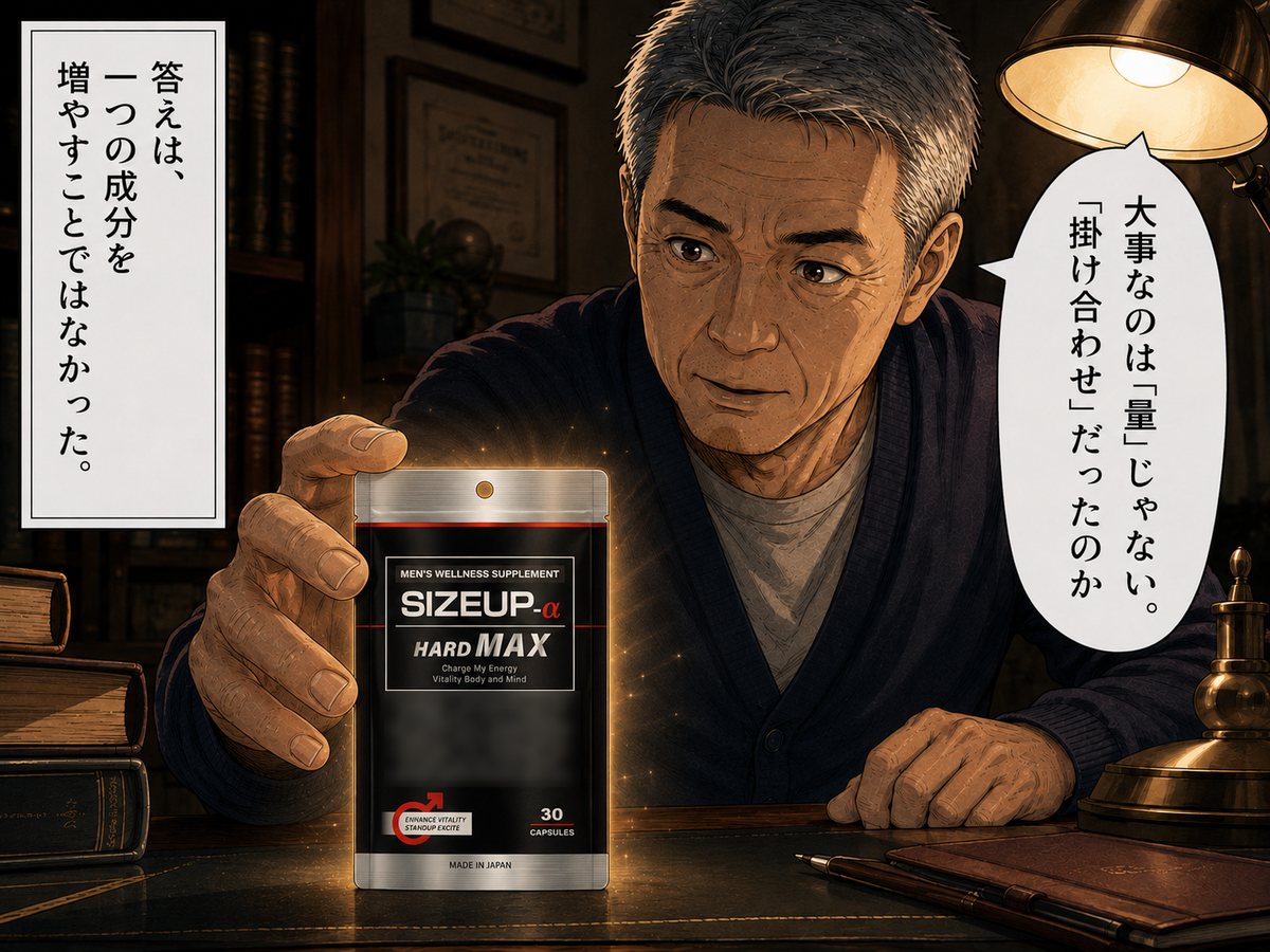 サイズアップαのパッケージを手に取る男性