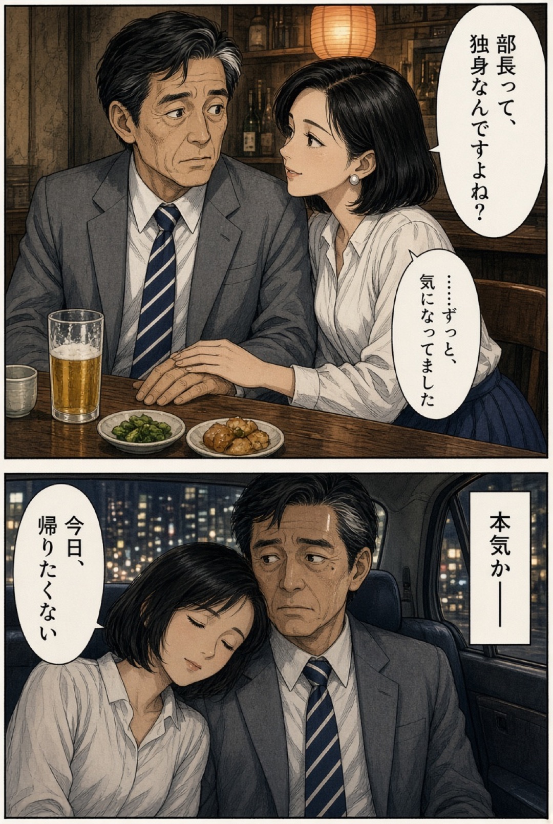 居酒屋で独身か尋ねられ、タクシーで肩に頭を預けられる
